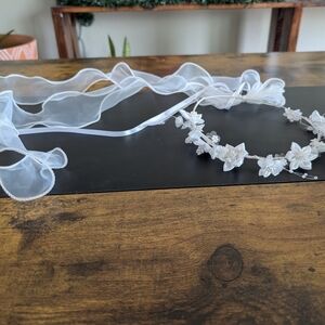 White Floral Ribbon Headband